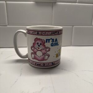 Vintage Coffee Mug - Its a Girl - Teddy Bear‎ Pink/White 80s/90s Rare
